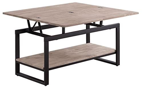 PEGANE Table Basse relevable et Extensible en Bois de chêne Miel avec Pieds en métal-Longueur 100 x Profondeur 45-90 x Hauteur 47-62 cm