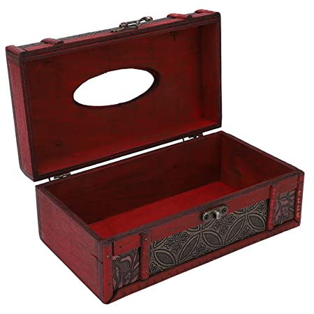 HERCHR Antik Holz-Tissue-Box, Rechteckig, Rot, Holz, Synthetisches Leder