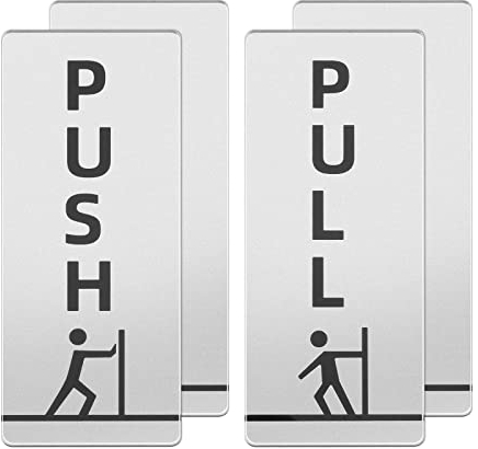 SG Store 2 Paar Push/Pull Türschilder aus Acryl Erinnerungs-Türaufkleber Selbstklebend Wasserdicht Vertikaler Stil für Restaurant Bar Hotel Café 12 X 5 X 0,25 cm