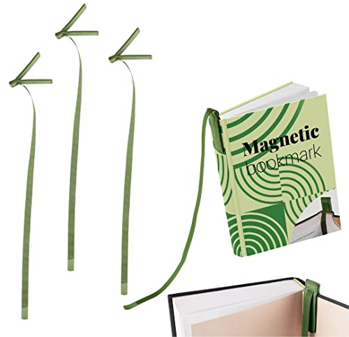 Superior Essentials Planer Magnetisches Lesezeichen,Echtes Leder, Einzelnes langes Band,Verstärken Sie Ihre Liebe zu Büchern mit unserem eleganten Leseband-Seitenmarker (3 Stück, salbeigrün)