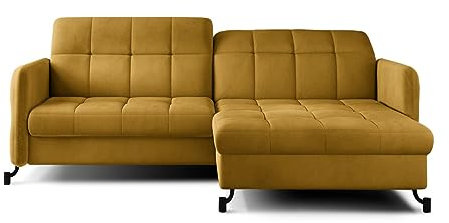 FRIDERIK-EU - Ecksofa mit schlaffunktion und bettkasten [ Links mit Hocker - Senf ] Wohnzimmer Möbel, Eckcouch mit schlaffunktion, Schlafsofa mit bettkasten