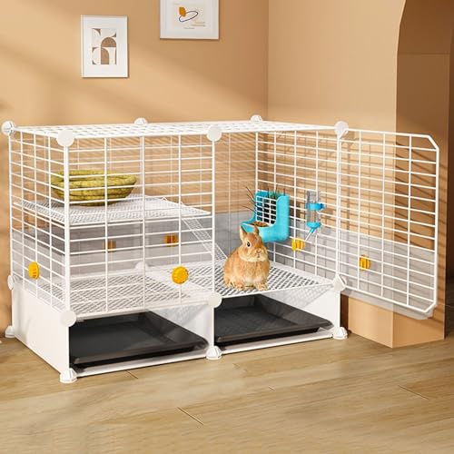 XIAOZHUANGXIONG Hasenstall Innen für 2 Hasen Käfig für Hasen, Nagerkäfig, Meerschweinchen- Kaninchenstall mit Zubehör, Einfach zu Säubern (Color : White, Size : B)