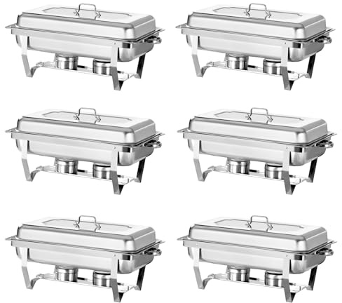 Jacgood Chafing Dish Profi Set Toulouse, Edelstahl Warmhaltebehälter, Speisewärmer, Rechaud, Chafing Dishes für Catering, Buffet und Party (6 Packung)