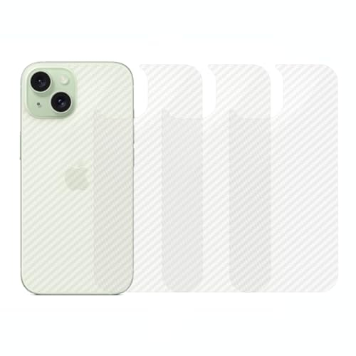 qichenlu qichenllu Carbon Muster 4 Stück Rückseite Folie kompatibel mit iPhone 15,Folie Hinten kompatibel mit iPhone 15,Klar Matt Klebefolie Kratzfest Hinten Schutz