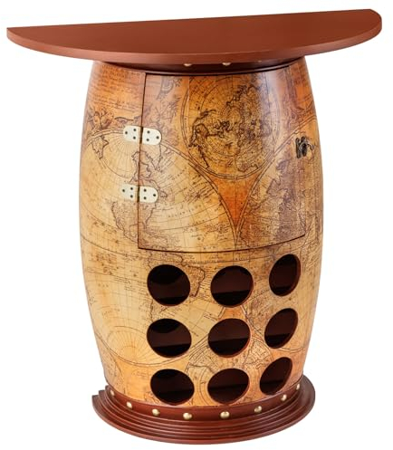 riess-ambiente.de Massives Weinregal Seven SEAS 80cm Natur Pinienholz Weltkarte Weinfass Barschrank