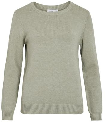 VILA Femme Viril O-Neck L/S Knit Top - Noos Pull-Over, Vert Huile/Détails : Mélangé, L