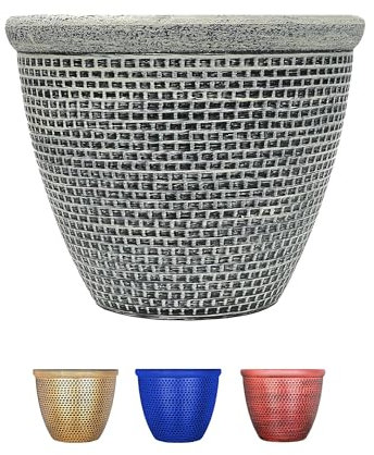 SG Traders Plastic Round Cromarty Plant Pot Flower Pot Planter Garden Decoration Antique Silver 25cm Plant Pots Outdoor Flower Pots Outside Garden Planters Outdoor With Drainage Holes (Pack of 1)