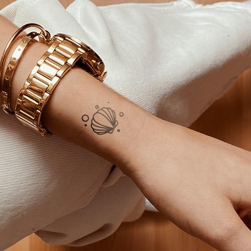 Inkster® Muschel mit Luftblasen Tattoo | Temporäres Tattoo mit EU-Kosmetikzertifizierung | wasserfest + vegan | revolutionäres 2-Wochen-Tattoo | Fake Tattoos und Klebetattoos für Erwachsene
