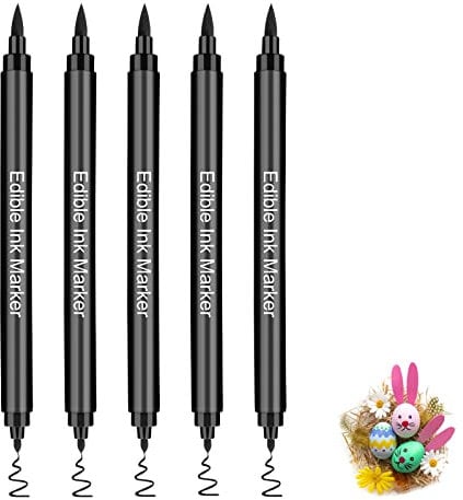 5 Stück Schwarz Lebensmittelfarbe Stift, Lebensmittel Farbstifte Backen, Lebensmittel Filzstifte mit Feiner und Dicker Spitze, Schreiben Essbarer Stift für Kuchen, Fondant, Kekse, Ostereier, Macaron
