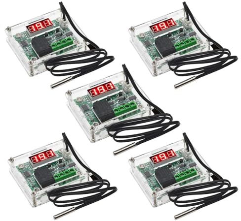 5 Stück LED Digital Thermostat, 12V W1209,Temperaturregler Modul mit Gehäuse,digitales Thermostatmodul mit wasserdichter Sensor Sonde Heizen/Kühlen