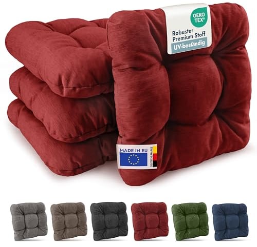 Beautissu 4er Set Premium Stuhlkissen 35x35 cm Rot – UV-beständig & Robust Sitzkissen Outdoor 8 cm dick Polster für Balkonstühle – Gartenstuhl Sitzpolster Stuhl Kissen Indoor – HighLux SK