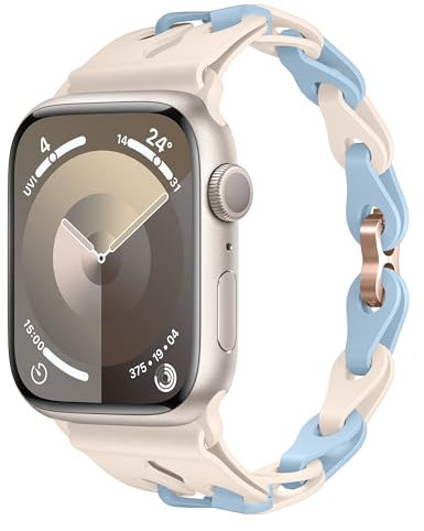 XMUXI Compatible with Apple Watch Straps 41/40/38mm Sports Band DIY Watch Series 9 Strap for Iwatch 8 7 6 5 4 3 SE Silicone Elastic Watch Strap for Women (Starlight&Light Blue,38/40/41mm)