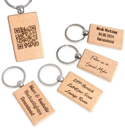 keepdrum Porte-clés en bois personnalisé avec code QR, marron, 50 x 30 x 7 mm