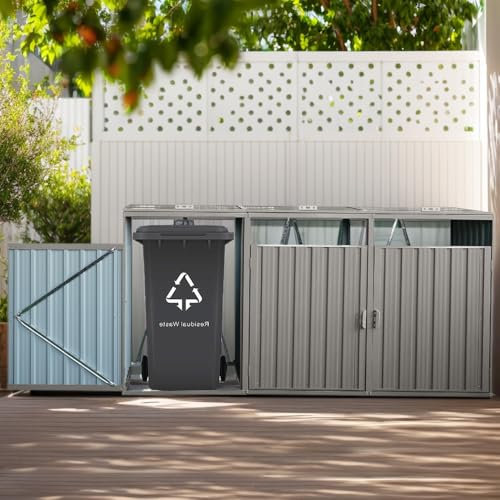 Poubelle d'extérieur en métal, verrouillable, gris clair