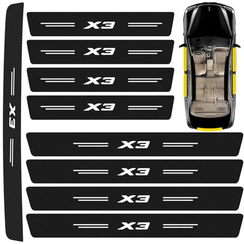 9pcs Carbon Fiber Car Door Sills,Rear Bumper Protectors for BMW X1 X2 X3 X4 X5 X6 X7,Scratch Resistant Carbon Fiber Door Sill Edge Trim Strips Styling Accessories,Black-X3
