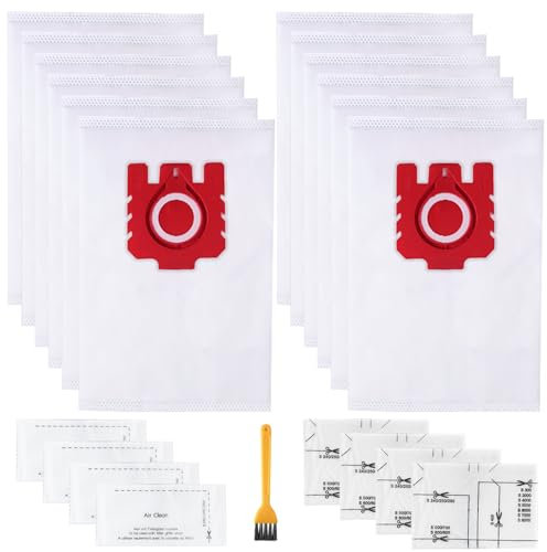 12 Sacchetti per Aspirapolvere Compatibili con Miele GN - S2 S4 S5 S6 S8 Complete C2/C3 Classic C1, S2000, S5000 e S8000 con 4 Filtri di Scarico e 4 Filtri Motore,Spazzola per la pulizia