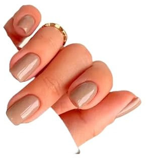 london2gifts Glossy Nude Brown Press-On Nails, Short Square with Glue Tabs