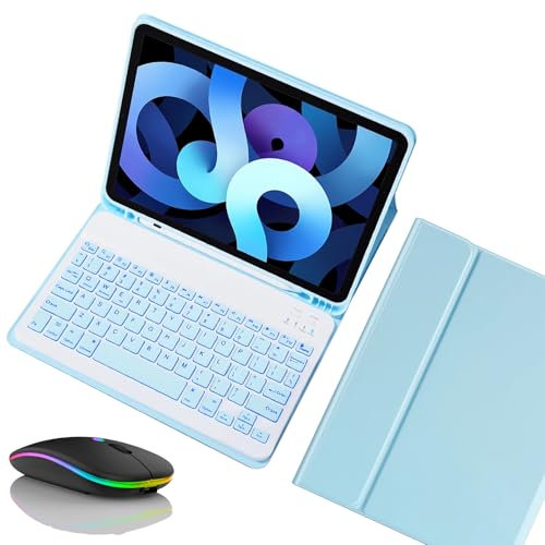 JZCZMCE Tastatur Hülle für Samsung Galaxy Tab S6 Lite 10.4'' 2022/2020, Eingebauter Stifthalter, Magnetische Abnehmbare Kabellose Beleuchtete Tastatur mit Bluetooth-Maus,Blau