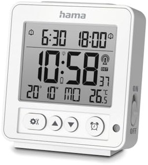 Hama Rhodos Digital Radio-Controlled Alarm Clock, LCD, White