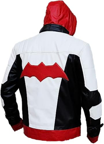 PROMENADE CHIC Stealth Knight Gaming-Jacke aus Leder mit Fledermaus-Logo, Mehrfarbig: Echtleder, XL