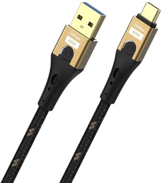 OEHLBACH USB Primus AC - USB Typ A auf Typ C Kabel – 10 Gbps Datenrate, hochwertiger Gewebemantel, HPOCC Innenleiter, bis zu 60 Watt Ladeleistung, schwarz/gold – 2 m