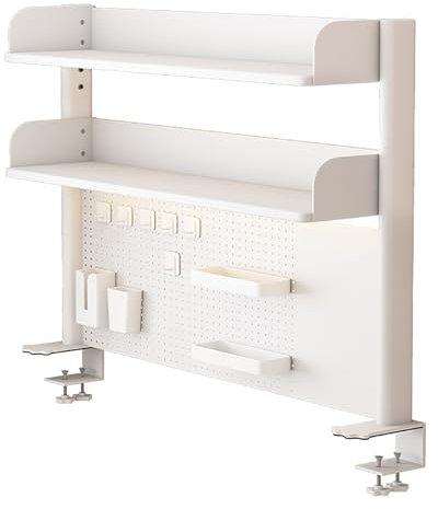 CVERTHAF Desktop Shelving,Desk Shelf Organizer with 2 Tiers Clamp on Desk Extender Side Table Pegboard Workstation Adjustable Metal Storage for Office Desk 60x95cm