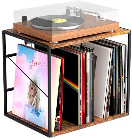 Alytree Vinyl Record Storage Holder for 100LPs, Vinyl Record Stand Wall Mount with Movable Divider, Solid Record Display Crate & Organizer for Albums, Magazine, Book, File