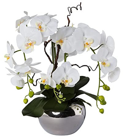 DAHLIASTUDIOS Kunstpflanze Orchidee im runden Keramiktopf (Silber)