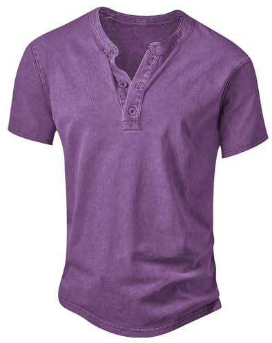 NITAGUT Mens Shirts Short Sleeve V-Neck Button Down Knitted Henley T Shirt | Mens Tops Slim Fit Lightweight Washed Retro Classic Casual Henley Shirts Vintage Cotton Soft Basic Tees Comfy Daily Working