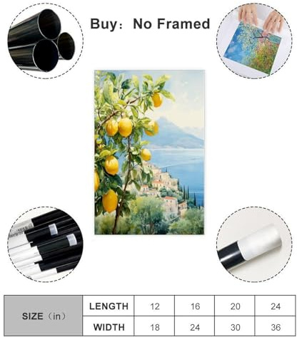 UTGN Amalfi-Küste Zitronenbaum-Druck, Aquarell, italienische Zitronen, Küche, Leinwand, Poster, Wandkunstdruck, Bild, Gemälde, 20 x 30 cm