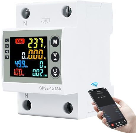 Contatore energia elettrica wifi Scaricatore di sovratensione 220v Misuratore consumo elettrico wifi Stabilizzatore di tensione Protettore contro perdite tuya controllo APP 63A (GPS8-10-U)