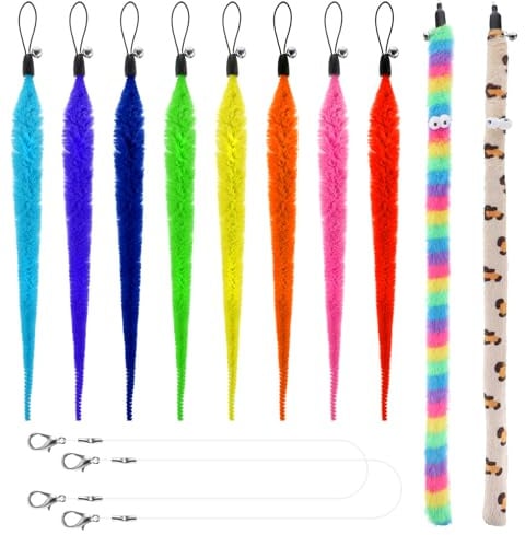 12 Stück Katzenspielzeug Wurm Katzenwurmspielzeug Nachfüllungen Katze Wand Katzenspielzeug Würmer Spielzeug Ersatz mit Glöckchen, Interaktiv Haustierspielzeug Pelziger Schwanz Regenbogen Katzenwurm