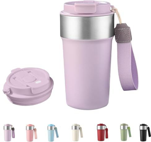 Gobelet isotherme de 500 ml, anti-fuite, en acier inoxydable, avec couvercle et paille, à double paroi, pour boissons chaudes et froides, violet