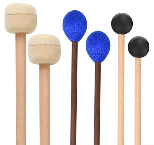 Komplettes Percussion Set 3 Paar Marimba und Gummi Xylophon Schlägel mit Bassdrum Marschtrommel für Musiker