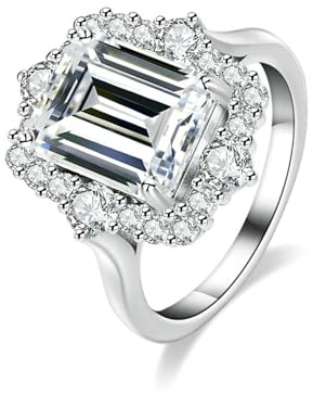 Ayoiow Hochzeitsring Damen, 4ct Moissanit Halo Statement-Cocktail Ring Platin, Platin Größe 57 (18.1)