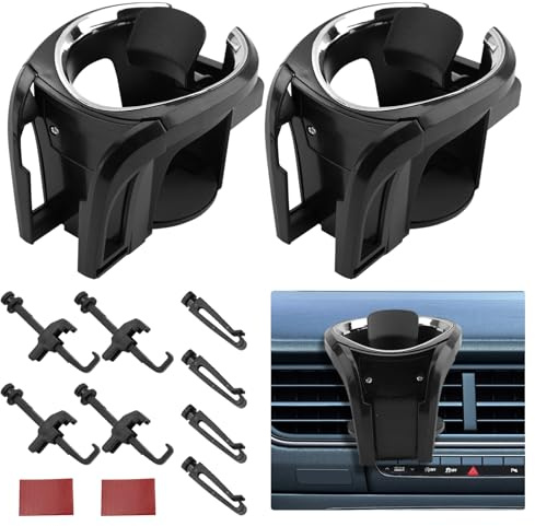 2PCS Car Cup Holder Mount,2-in-1 Air Vent Drink Phone Holder Stand (Silver)