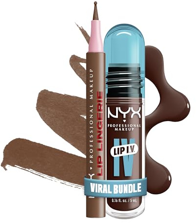 Bundle aus NYX Professional Makeup Lip Lingerie Lip Liner Stain Seamless All Day Stain Waterproof Up to no good + Lip IV Lipgloss und Lip Stain, Lip IV Hydrating Gloss Stain, Farbe: Espresso Soak
