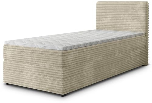 Masseno Boxspringbett PISA 90 90x200 cm Komplett-Set mit Matratze und Topper, Polsterbett mit Zwei Bettkästen -Creme, TILIA 03