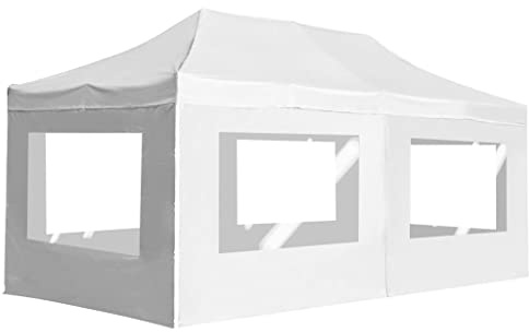 Mhdvray Profi Partyzelt 6x3 m Faltbar Aluminium Weiß mit PVC Fenstern Robuster Pavillon für Garten Terrasse oder Balkon mit Seitenwänden für Outdoor Events