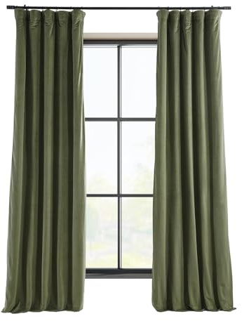 HPD Half Price Drapes Signature Velvet Thermal Blackout Curtains for Living Room 108 Inch Long (1 Panel) Rod Pocket Insulated Blackout Curtains for Bedroom Window Curtains, 50W x 108L, Hunter Green