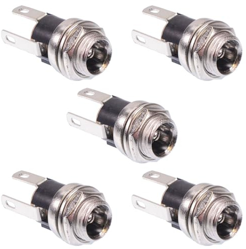 2.1mm x 5.5mm Metal Round Panel Mount Female Socket DC Connector Jack Plug (Pack of 5)
