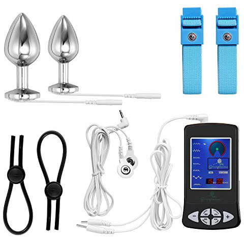 Neu !! Greenpinecone® Luxus Elektro Analplug Set 32 mm und 25 mm, Elektrosex Buttplug für Reizstromgerä, mit Penisring und Drähten