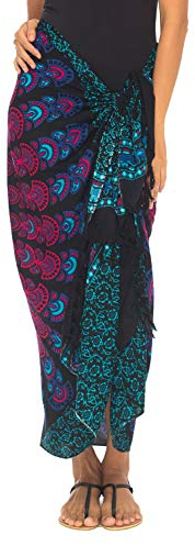 SHU-SHI - Damen Sarong für den Strand - zum Tragen über Badeanzügen & Bikinis - Mandala-Pfauenmuster - Einheitsgröße - Türkis