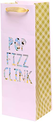 C.R. Gibson Pop-Fizz Clank Flaschen- und Wein-Geschenkbeutel, 11,4 x 33,8 x 10,2 cm, Pink / Gelb