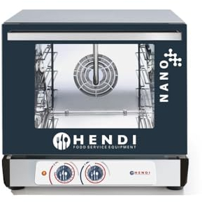 HENDI Heißluftofen Manuell, Inklusief 4 Aluminiumbleche, 1 nicht reversierenden Lüfter, Temperatur bis 260°C, elektronische Timer, Zeit/Temp. Knopf, 230V, 2850W, 560x595x(H)530mm, Edelstahl, Aluminium