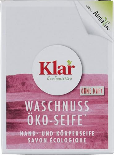 Klar eco Sensitive Öko - Seife Waschnuss 3x100 g, Seifenstück parfümfrei, Vegan, Feste Seife zur milden Reinigung
