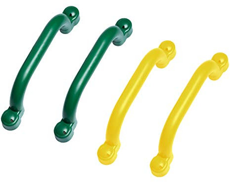 Playground Outdoor Safety Handle Accessories 4 Pack Color Combo Set – Set of 2 Green & 2 Yellow Grab Handle Safety Bars Equipment for Kids Jungle Gym, Tree House, Monkey Bars, and More