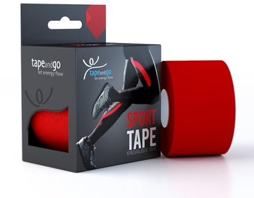 Tape and Go Kinesiologie Tape für Sportler - 5m Flexibilität, Wasserfestigkeit & Stilvolles Design für Höchstleistungen, Latexfrei Physio Tape - Rot