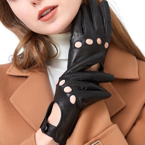 ZLUXURQ Guanti in pelle da donna, sottili ed eleganti, auto da guida e uso quotidiano