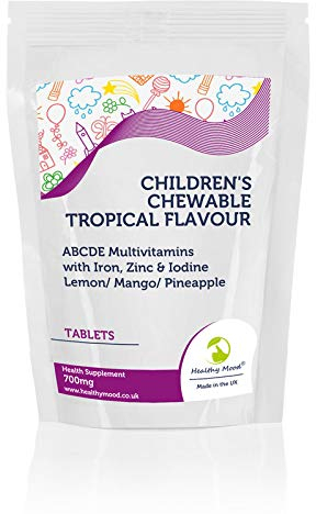 Children’s Chewable Tropical Flavour ABCDE Multivitamin Tablets with Iron, Zinc & Iodine Lemon/Mango/Pineapple 700mg - UK - Pack of 500 Pills Bulk